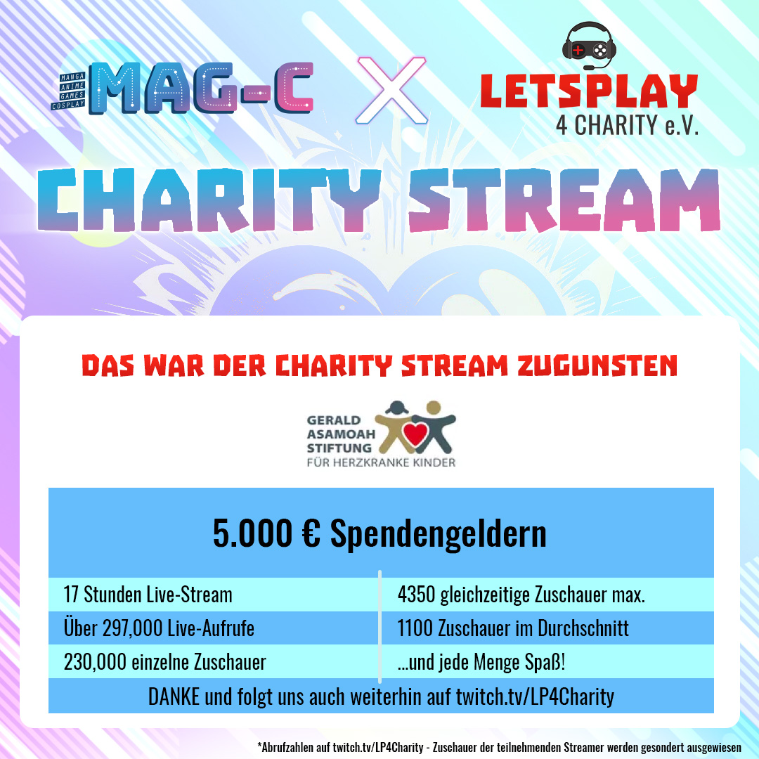 Letsplay4Charity e. V. sammelt 5.000 Euro für die Gerald Asamoah Stiftung für herzkranke Kinder auf der MAG-C